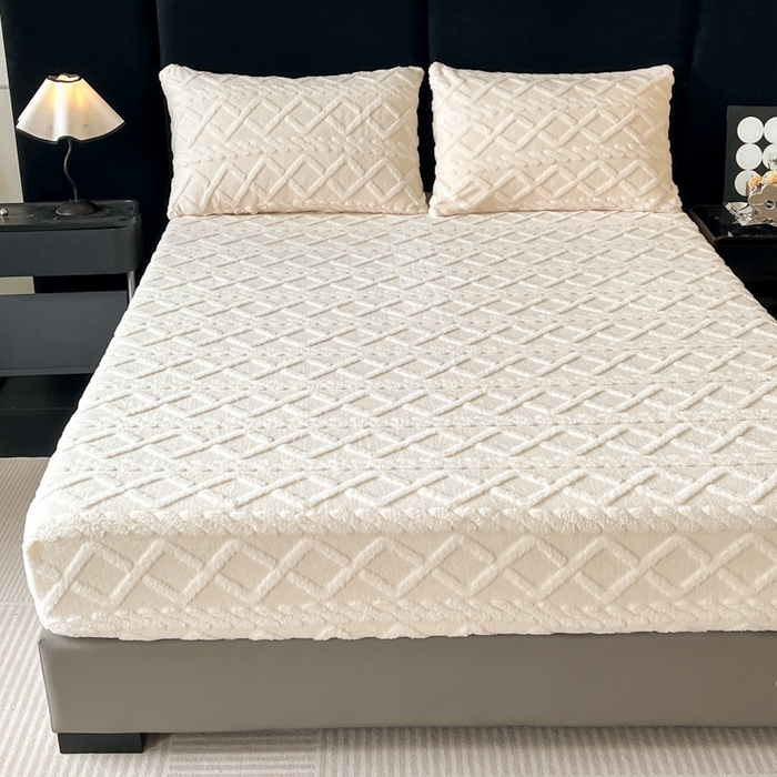 91家纺网 家纺一手货源 找家纺 米瑞娜 2025秋冬新款塔芙绒床笠跨境外贸单品尺寸齐全 白色