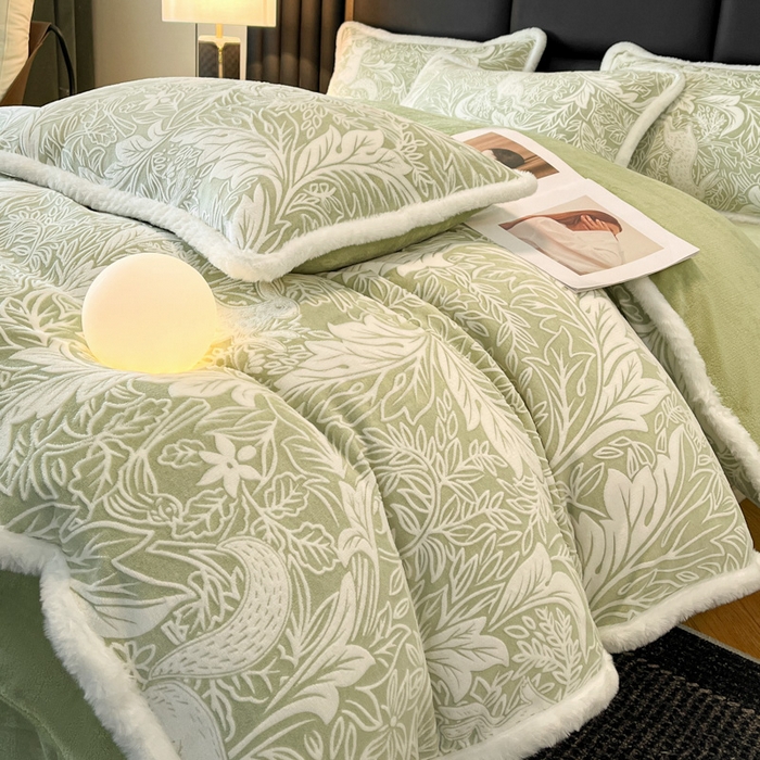 91家纺网 家纺一手货源 找家纺 （总）诺梵家纺 2025新款兔毛绒包边 雕花绒四件套