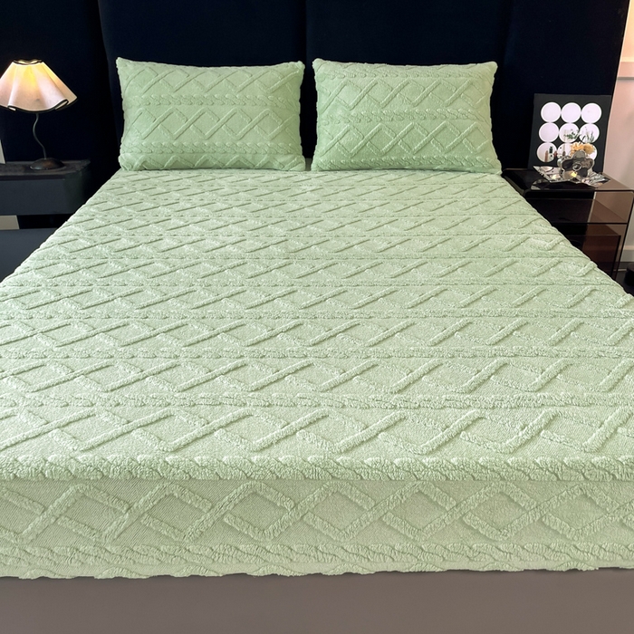 91家纺网 家纺一手货源 找家纺 米瑞娜 2025秋冬新款塔芙绒床笠跨境外贸单品尺寸齐全 果绿