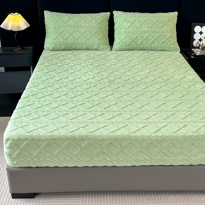 91家纺网 家纺一手货源 找家纺 米瑞娜 2025秋冬新款塔芙绒床笠跨境外贸单品尺寸齐全 果绿