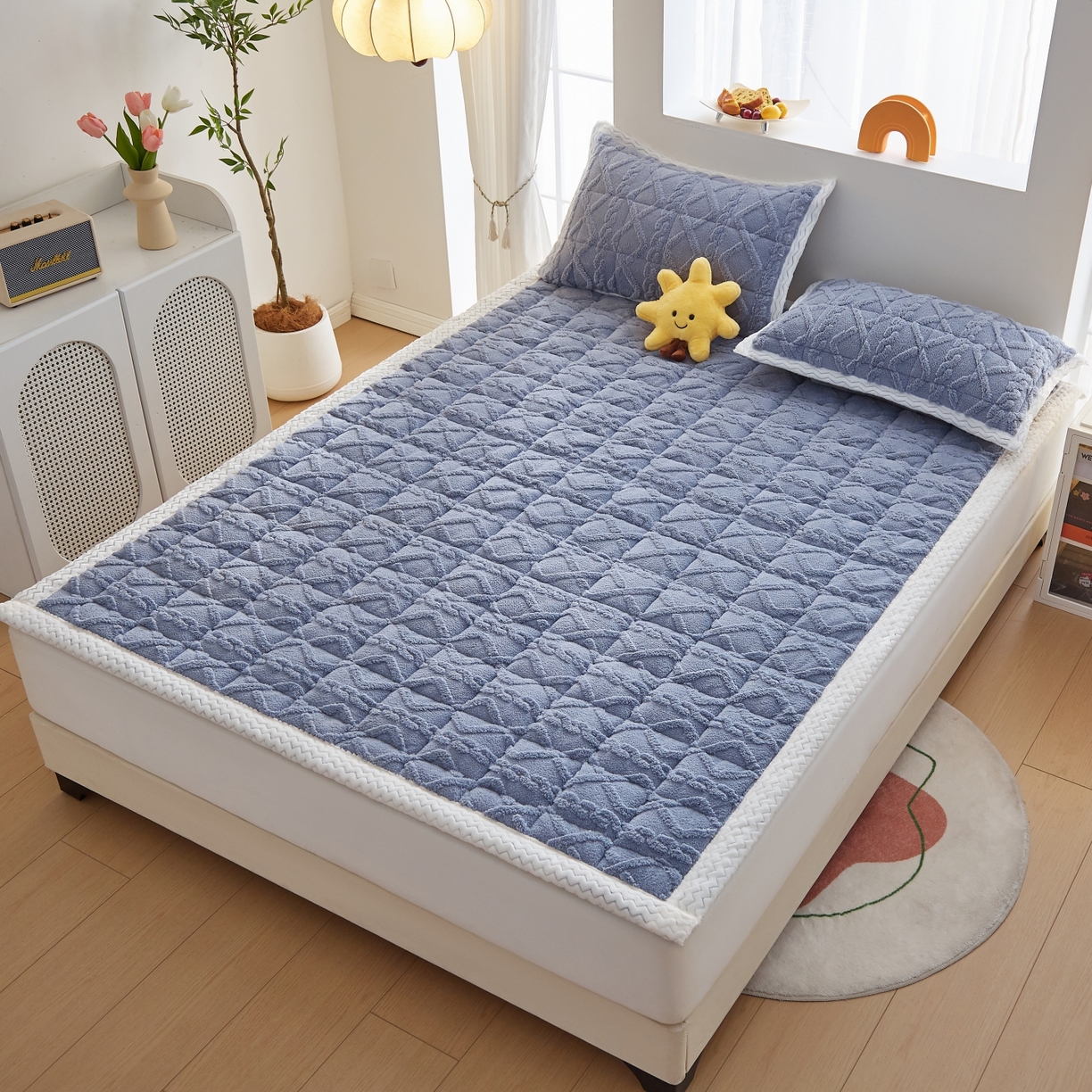 91家纺网 家纺一手货源 找家纺 缦吉 2025新款成人款高克重塔芙蓉床褥床护垫 格调灰（全网最低）