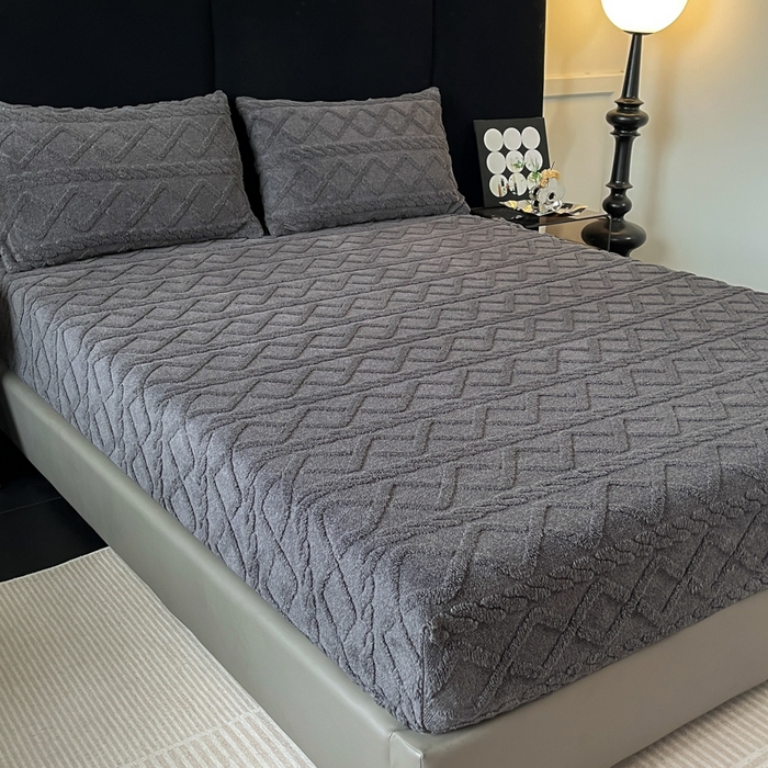 91家纺网 家纺一手货源 找家纺 米瑞娜 2025秋冬新款塔芙绒床笠跨境外贸单品尺寸齐全 灰色