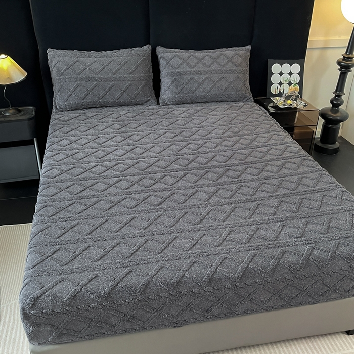 91家纺网 家纺一手货源 找家纺 米瑞娜 2025秋冬新款塔芙绒床笠跨境外贸单品尺寸齐全 灰色