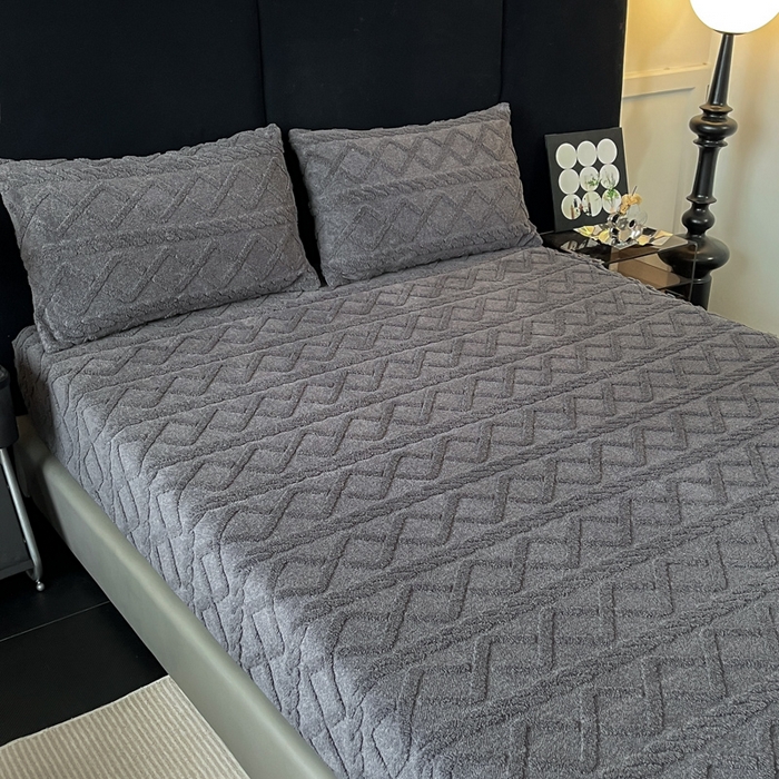 91家纺网 家纺一手货源 找家纺 米瑞娜 2025秋冬新款塔芙绒床笠跨境外贸单品尺寸齐全 灰色