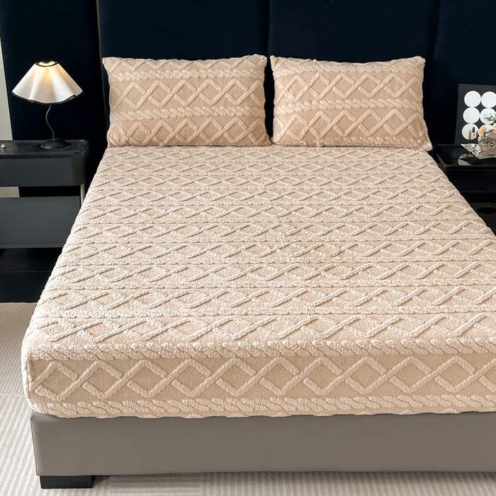 91家纺网 家纺一手货源 找家纺 米瑞娜 2025秋冬新款塔芙绒床笠跨境外贸单品尺寸齐全 卡其