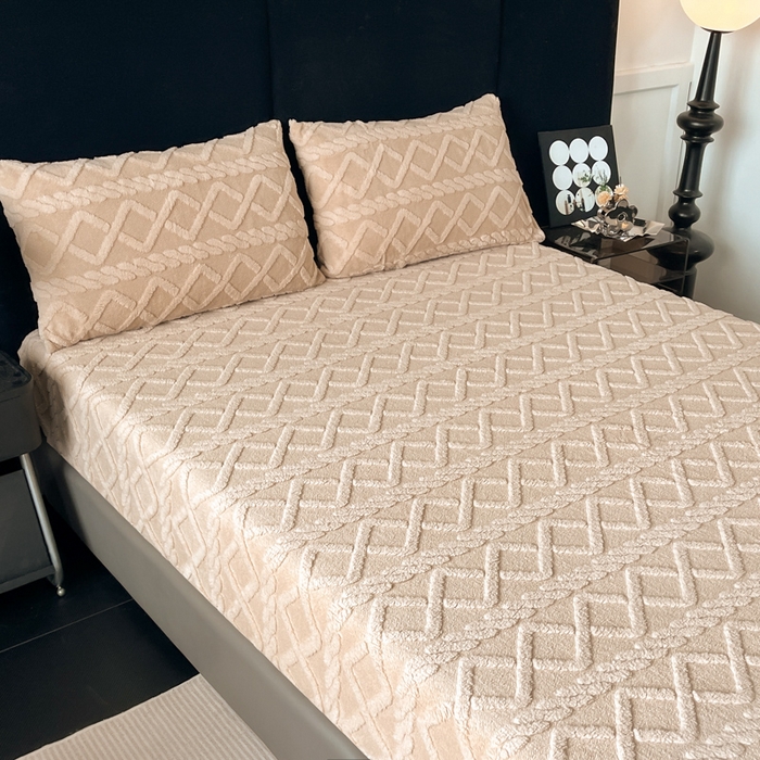 91家纺网 家纺一手货源 找家纺 米瑞娜 2025秋冬新款塔芙绒床笠跨境外贸单品尺寸齐全 卡其