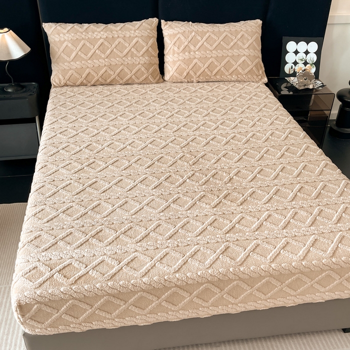 91家纺网 家纺一手货源 找家纺 米瑞娜 2025秋冬新款塔芙绒床笠跨境外贸单品尺寸齐全 卡其