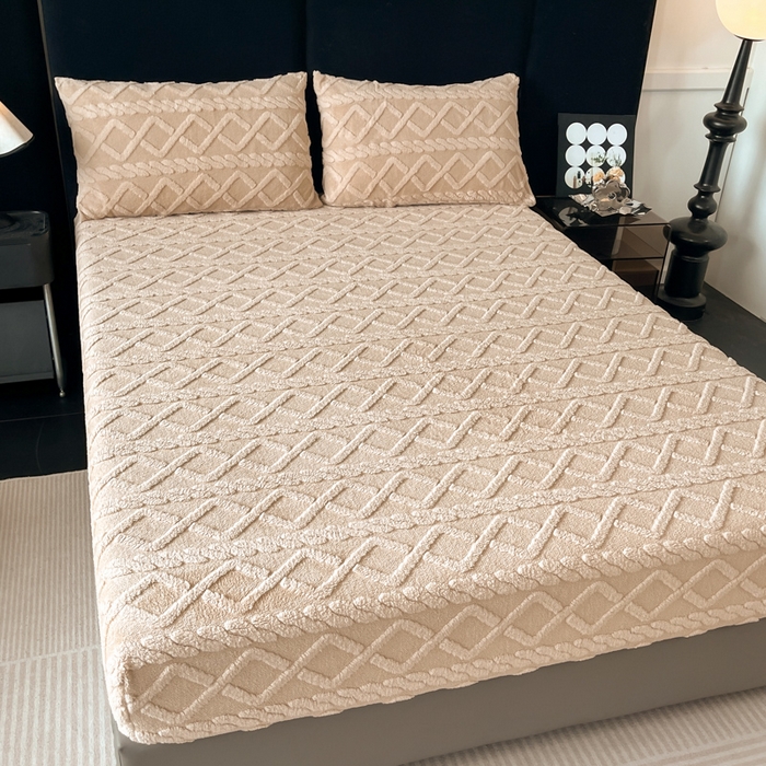 91家纺网 家纺一手货源 找家纺 米瑞娜 2025秋冬新款塔芙绒床笠跨境外贸单品尺寸齐全 卡其