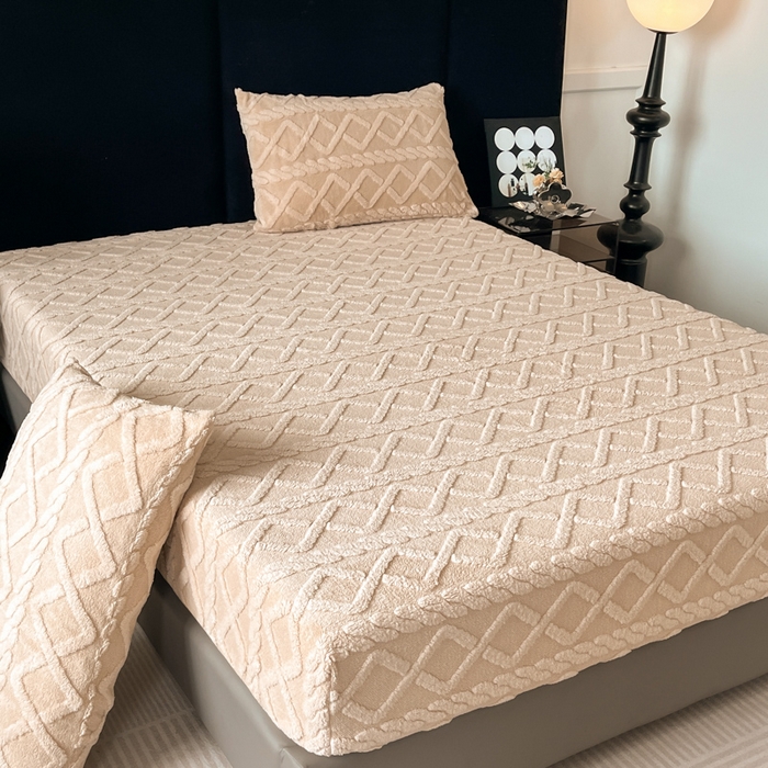 91家纺网 家纺一手货源 找家纺 米瑞娜 2025秋冬新款塔芙绒床笠跨境外贸单品尺寸齐全 卡其