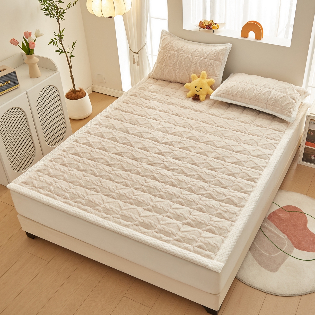 91家纺网 家纺一手货源 找家纺 缦吉 2025新款成人款高克重塔芙蓉床褥床护垫 奶油白（全网最低）