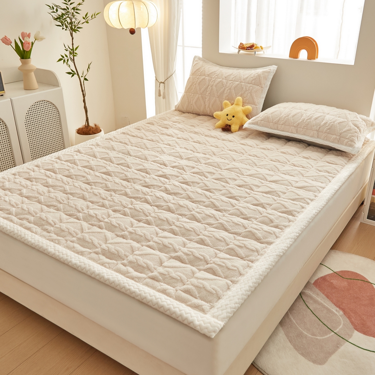 91家纺网 家纺一手货源 找家纺 缦吉 2025新款成人款高克重塔芙蓉床褥床护垫 奶油白（全网最低）