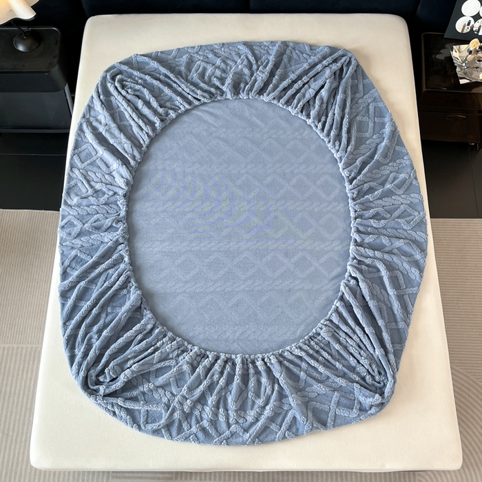 91家纺网 家纺一手货源 找家纺 米瑞娜 2025秋冬新款塔芙绒床笠跨境外贸单品尺寸齐全 蓝灰色