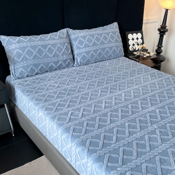 91家纺网 家纺一手货源 找家纺 米瑞娜 2025秋冬新款塔芙绒床笠跨境外贸单品尺寸齐全 蓝灰色