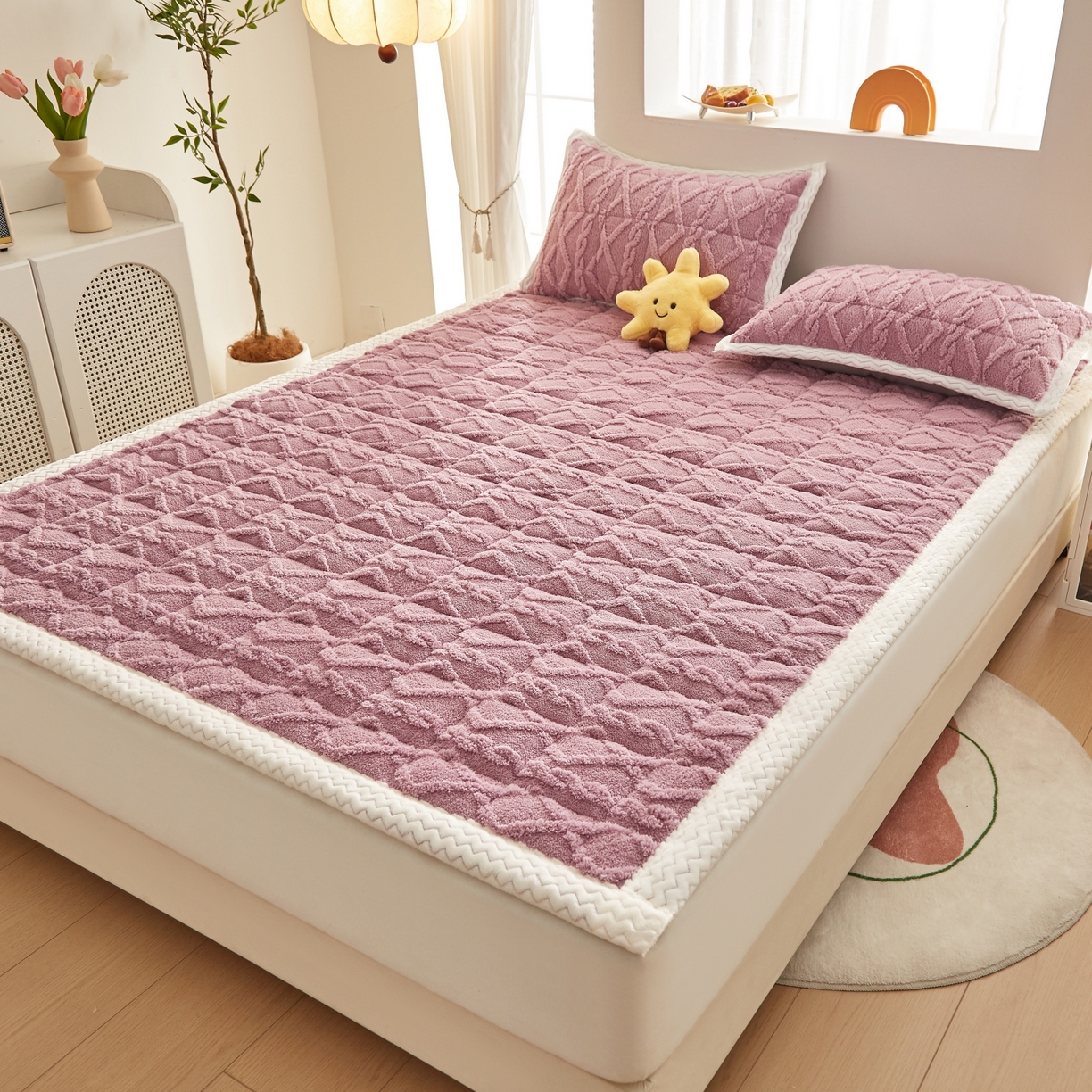 91家纺网 家纺一手货源 找家纺 缦吉 2025新款成人款高克重塔芙蓉床褥床护垫 优雅紫（全网最低） 