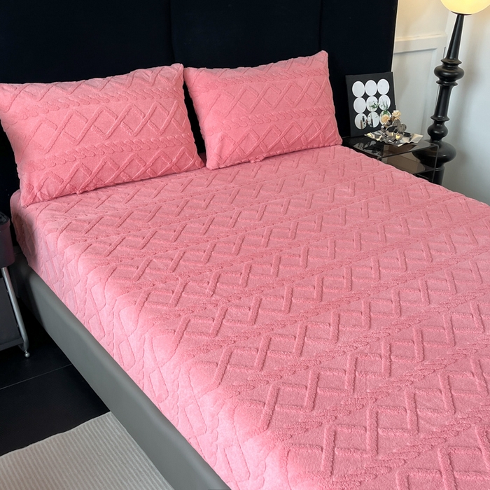 91家纺网 家纺一手货源 找家纺 米瑞娜 2025秋冬新款塔芙绒床笠跨境外贸单品尺寸齐全 玫红