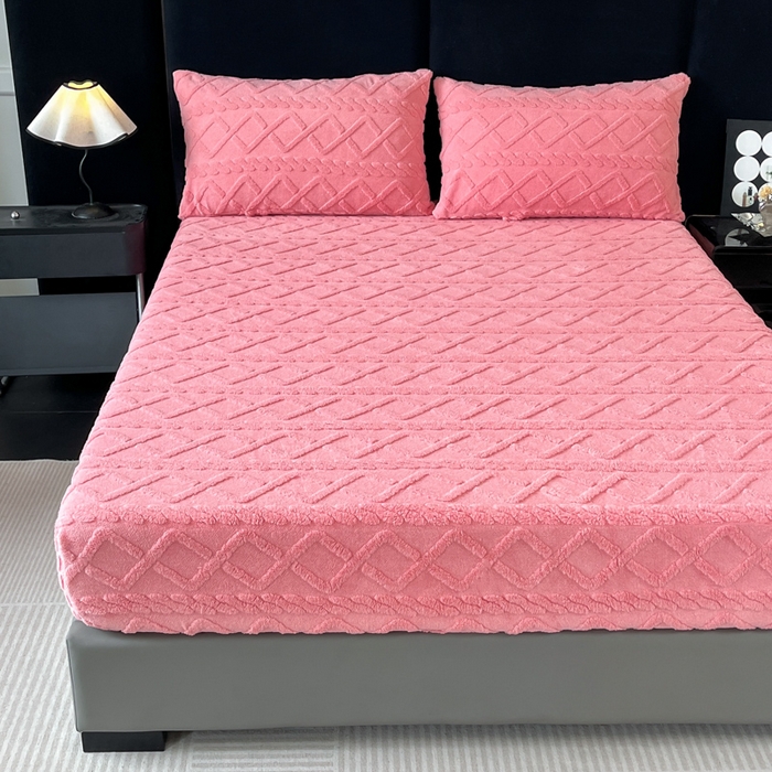 91家纺网 家纺一手货源 找家纺 米瑞娜 2025秋冬新款塔芙绒床笠跨境外贸单品尺寸齐全 玫红