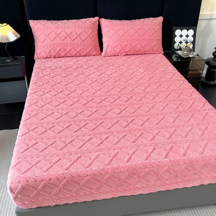 91家纺网 家纺一手货源 找家纺 米瑞娜 2025秋冬新款塔芙绒床笠跨境外贸单品尺寸齐全 玫红