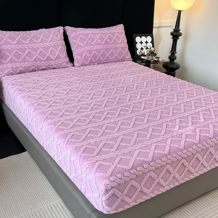 91家纺网 家纺一手货源 找家纺 米瑞娜 2025秋冬新款塔芙绒床笠跨境外贸单品尺寸齐全 浅紫