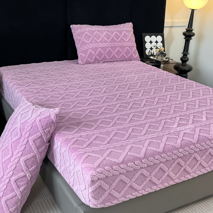 91家纺网 家纺一手货源 找家纺 米瑞娜 2025秋冬新款塔芙绒床笠跨境外贸单品尺寸齐全 浅紫