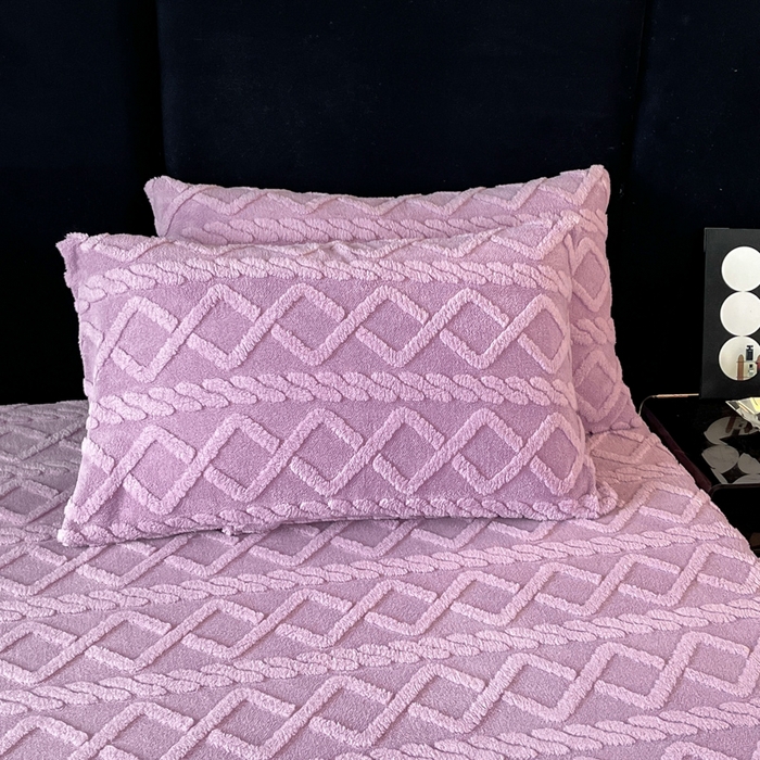 91家纺网 家纺一手货源 找家纺 米瑞娜 2025秋冬新款塔芙绒床笠跨境外贸单品尺寸齐全 浅紫