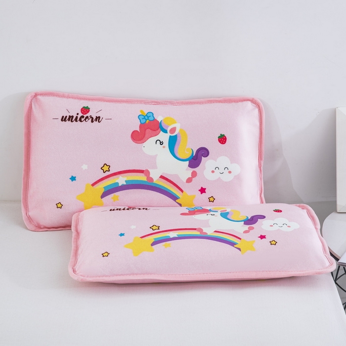 91家纺网 家纺一手货源 找家纺 大黄蜂家居家纺 2025新款秋冬水晶绒儿童包边定位枕套枕头枕芯 彩虹小马