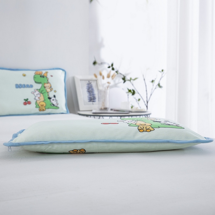 91家纺网 家纺一手货源 找家纺 大黄蜂家居家纺 2025新款秋冬水晶绒儿童包边定位枕套枕头枕芯 小恐龙