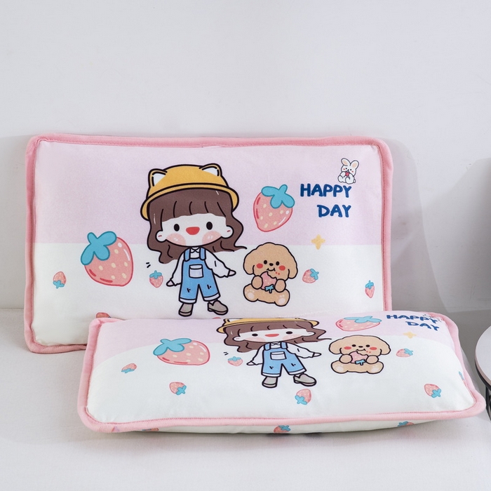 大黄蜂家居家纺 2025新款秋冬水晶绒儿童包边定位枕套枕头枕芯 草莓女孩