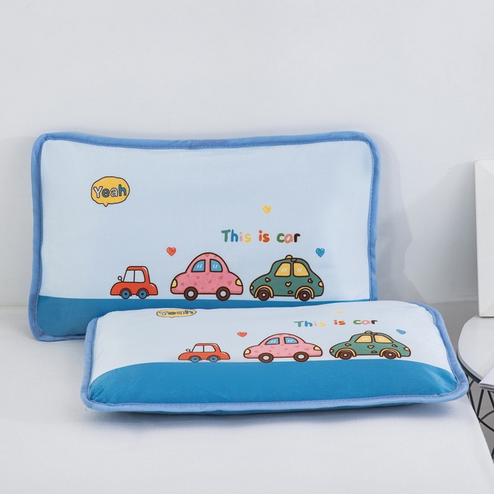 91家纺网 家纺一手货源 找家纺 大黄蜂家居家纺 2025新款秋冬水晶绒儿童包边定位枕套枕头枕芯 公路汽车