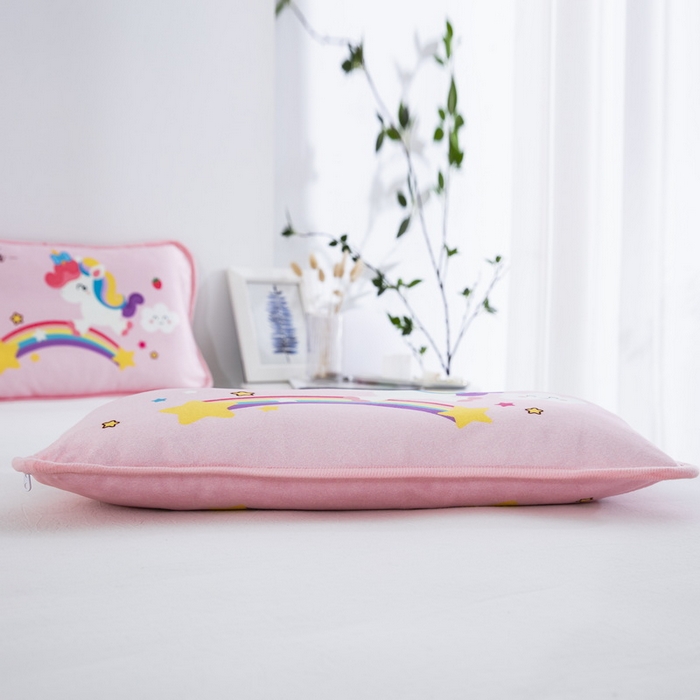 91家纺网 家纺一手货源 找家纺 大黄蜂家居家纺 2025新款秋冬水晶绒儿童包边定位枕套枕头枕芯 彩虹小马