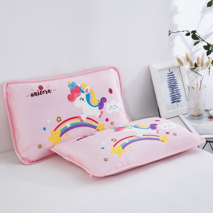 91家纺网 家纺一手货源 找家纺 大黄蜂家居家纺 2025新款秋冬水晶绒儿童包边定位枕套枕头枕芯 彩虹小马