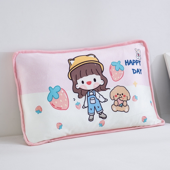 91家纺网 家纺一手货源 找家纺 大黄蜂家居家纺 2025新款秋冬水晶绒儿童包边定位枕套枕头枕芯 草莓女孩