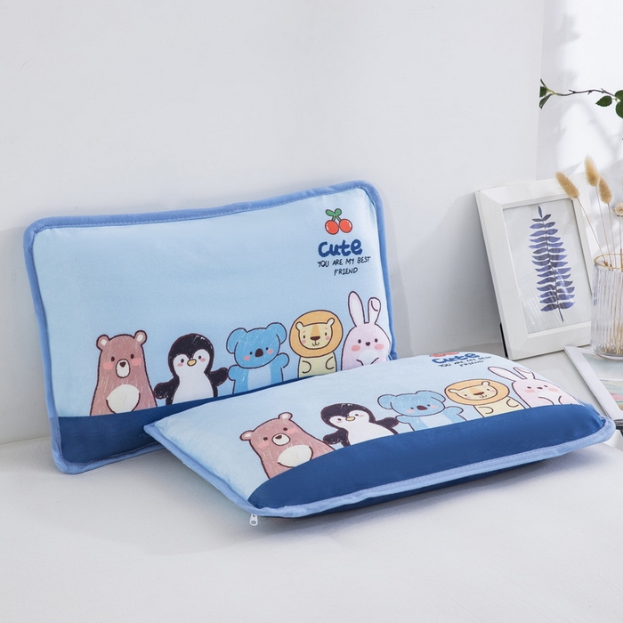 91家纺网 家纺一手货源 找家纺 大黄蜂家居家纺 2025新款秋冬水晶绒儿童包边定位枕套枕头枕芯 动物乐园