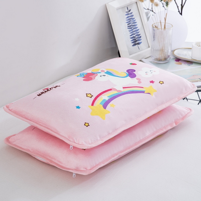 91家纺网 家纺一手货源 找家纺 大黄蜂家居家纺 2025新款秋冬水晶绒儿童包边定位枕套枕头枕芯 彩虹小马