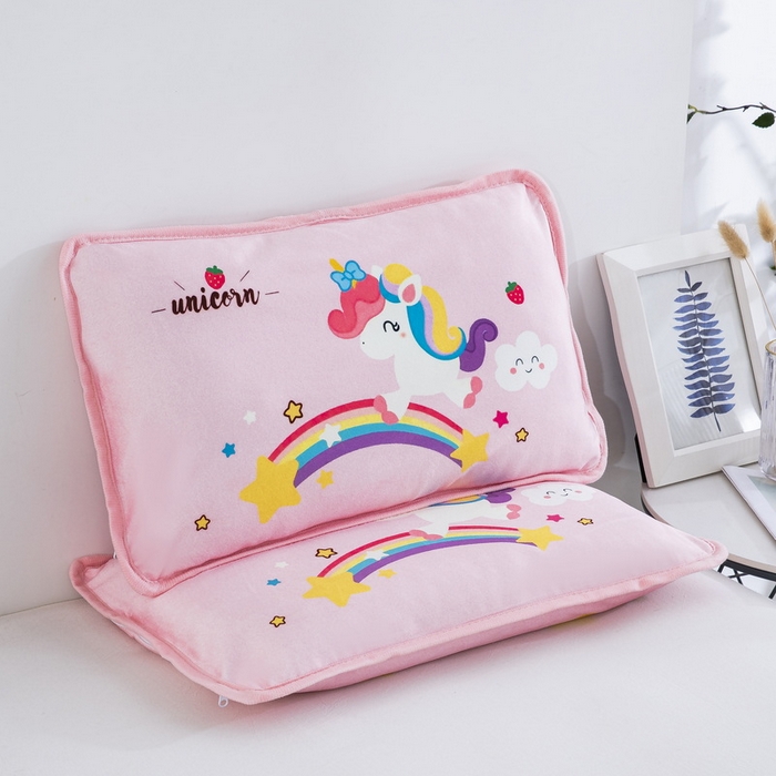 91家纺网 家纺一手货源 找家纺 大黄蜂家居家纺 2025新款秋冬水晶绒儿童包边定位枕套枕头枕芯 彩虹小马