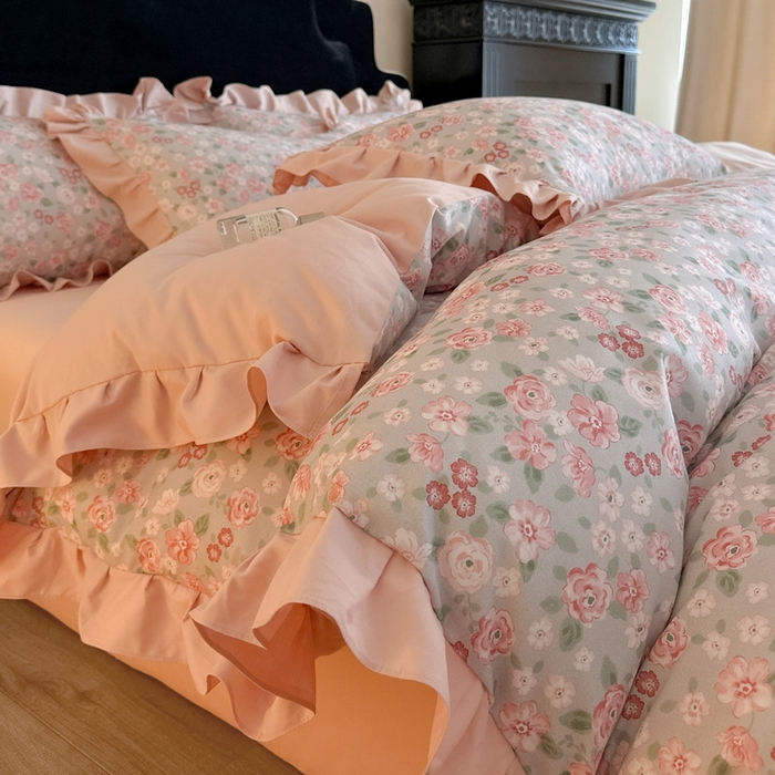 91家纺网 家纺一手货源 找家纺 （总）慕晨 2025新款秋冬全棉纯棉加厚磨毛法式花边数码印简奢高级公主风四件套直播热卖