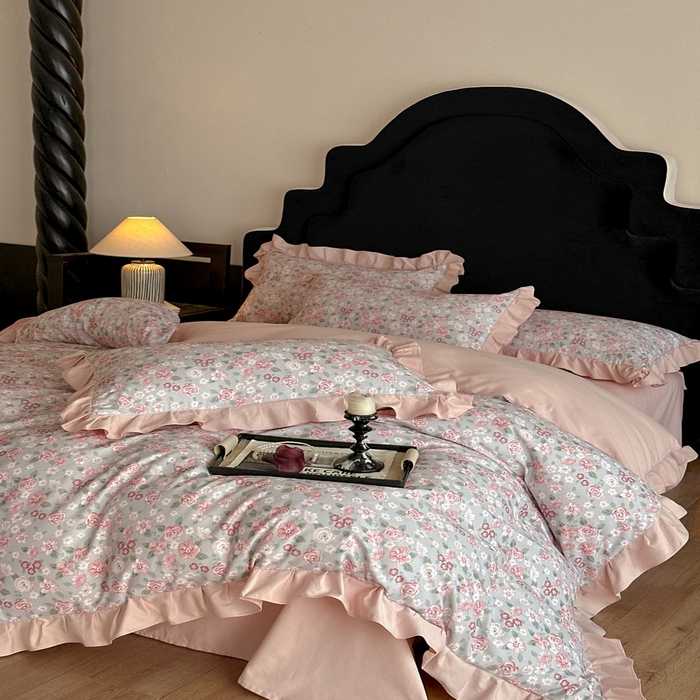 91家纺网 家纺一手货源 找家纺 （总）慕晨 2025新款秋冬全棉纯棉加厚磨毛法式花边数码印简奢高级公主风四件套直播热卖