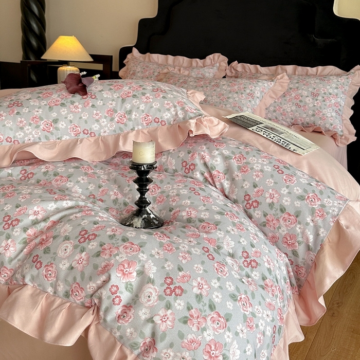 91家纺网 家纺一手货源 找家纺 （总）慕晨 2025新款秋冬全棉纯棉加厚磨毛法式花边数码印简奢高级公主风四件套直播热卖