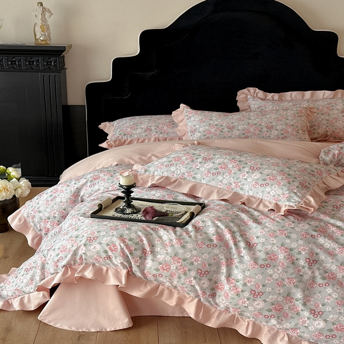 91家纺网 家纺一手货源 找家纺 （总）慕晨 2025新款秋冬全棉纯棉加厚磨毛法式花边数码印简奢高级公主风四件套直播热卖