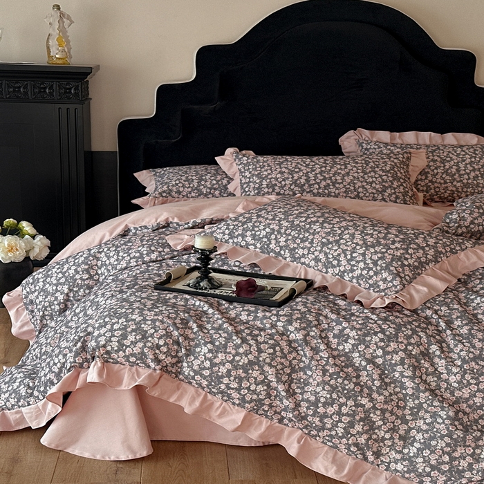 91家纺网 家纺一手货源 找家纺 （总）慕晨 2025新款秋冬全棉纯棉加厚磨毛法式花边数码印简奢高级公主风四件套直播热卖