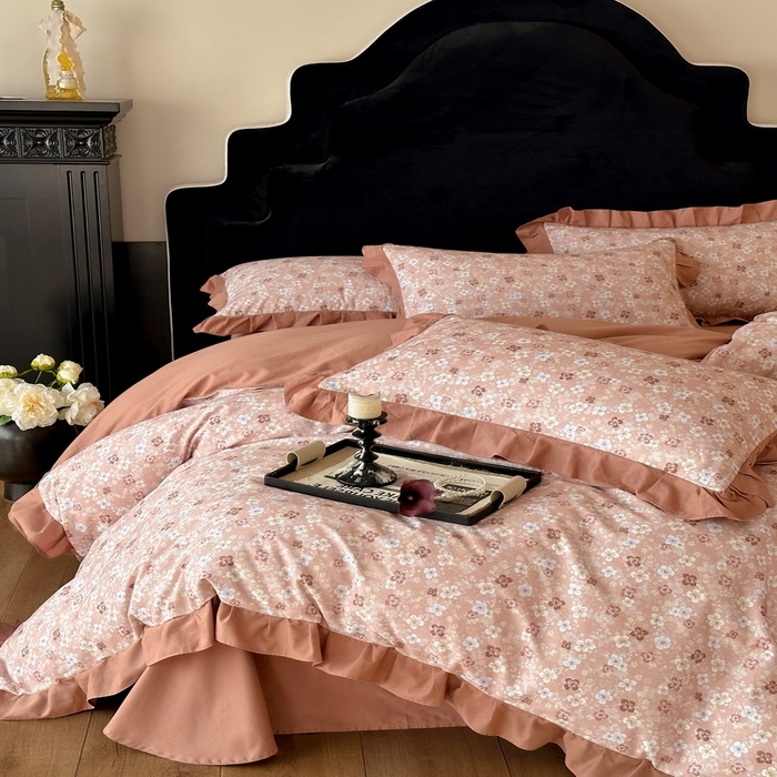 91家纺网 家纺一手货源 找家纺 （总）慕晨 2025新款秋冬全棉纯棉加厚磨毛法式花边数码印简奢高级公主风四件套直播热卖