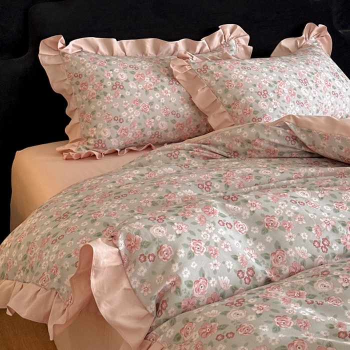 91家纺网 家纺一手货源 找家纺 慕晨 2025新款秋冬全棉纯棉加厚磨毛法式花边数码印简奢高级公主风四件套直播热卖 艾莉