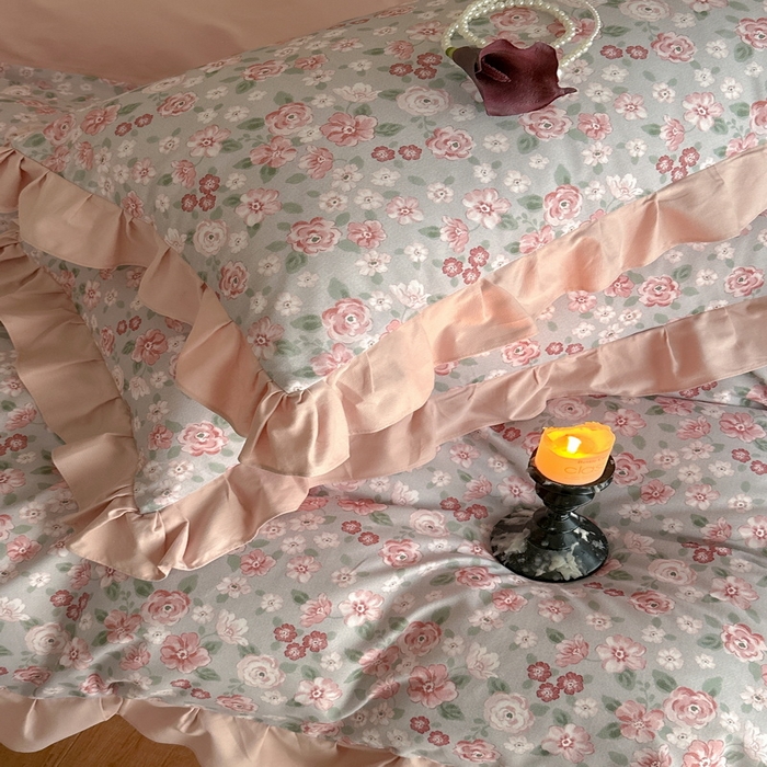 91家纺网 家纺一手货源 找家纺 慕晨 2025新款秋冬全棉纯棉加厚磨毛法式花边数码印简奢高级公主风四件套直播热卖 艾莉