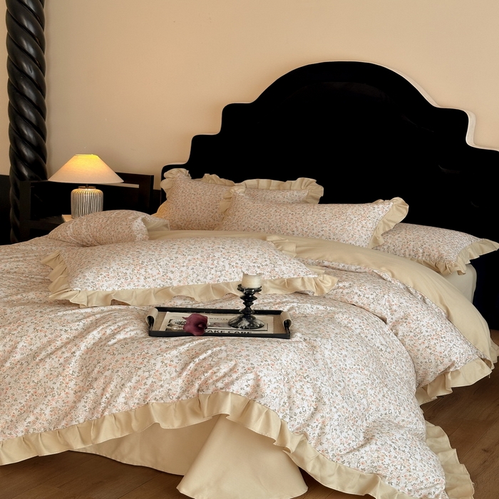 91家纺网 家纺一手货源 找家纺 慕晨 2025新款秋冬全棉纯棉加厚磨毛法式花边数码印简奢高级公主风四件套直播热卖 浪漫人生