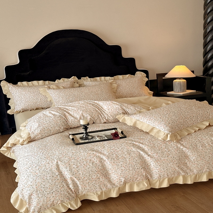 91家纺网 家纺一手货源 找家纺 慕晨 2025新款秋冬全棉纯棉加厚磨毛法式花边数码印简奢高级公主风四件套直播热卖 浪漫人生