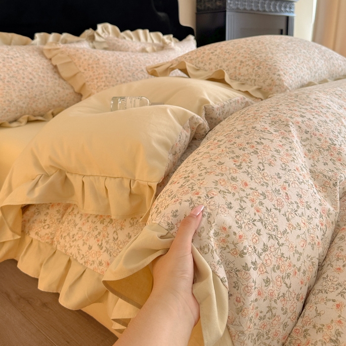 91家纺网 家纺一手货源 找家纺 慕晨 2025新款秋冬全棉纯棉加厚磨毛法式花边数码印简奢高级公主风四件套直播热卖 浪漫人生