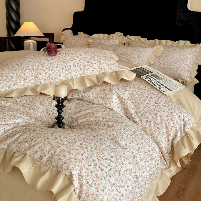 91家纺网 家纺一手货源 找家纺 慕晨 2025新款秋冬全棉纯棉加厚磨毛法式花边数码印简奢高级公主风四件套直播热卖 浪漫人生