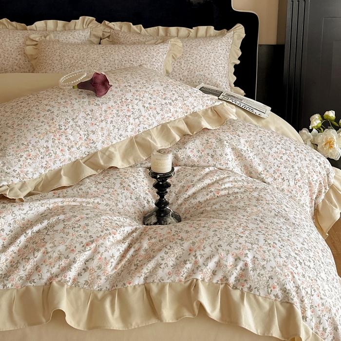 91家纺网 家纺一手货源 找家纺 慕晨 2025新款秋冬全棉纯棉加厚磨毛法式花边数码印简奢高级公主风四件套直播热卖 浪漫人生