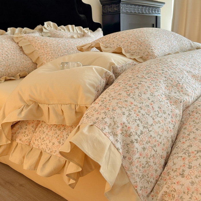 91家纺网 家纺一手货源 找家纺 慕晨 2025新款秋冬全棉纯棉加厚磨毛法式花边数码印简奢高级公主风四件套直播热卖 浪漫人生