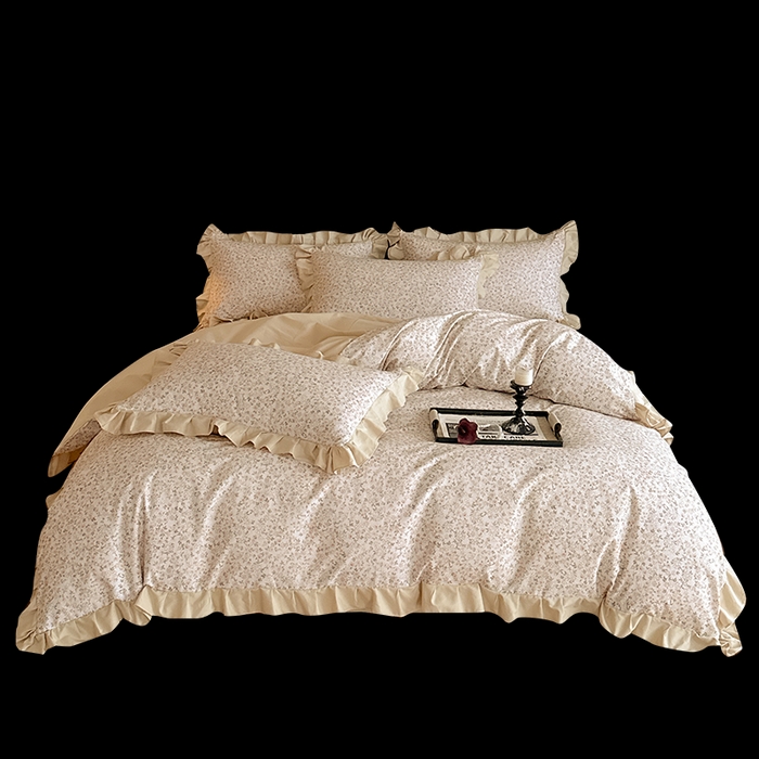 91家纺网 家纺一手货源 找家纺 慕晨 2025新款秋冬全棉纯棉加厚磨毛法式花边数码印简奢高级公主风四件套直播热卖 浪漫人生