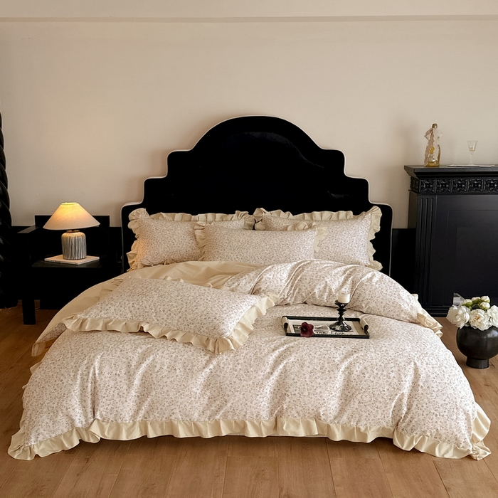 91家纺网 家纺一手货源 找家纺 慕晨 2025新款秋冬全棉纯棉加厚磨毛法式花边数码印简奢高级公主风四件套直播热卖 浪漫人生